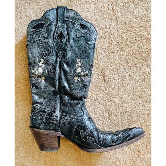 Vintage Corral Womens Black Embroidered Leather Cowboy Country Western Boots 10M - Picture 6 of 14